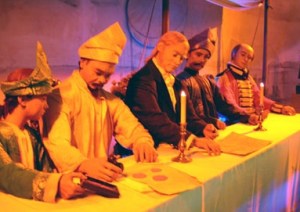 Sebuah diorama ketika Sultan Johor menandatangani penjualan Singapura ke pemerintah Inggris